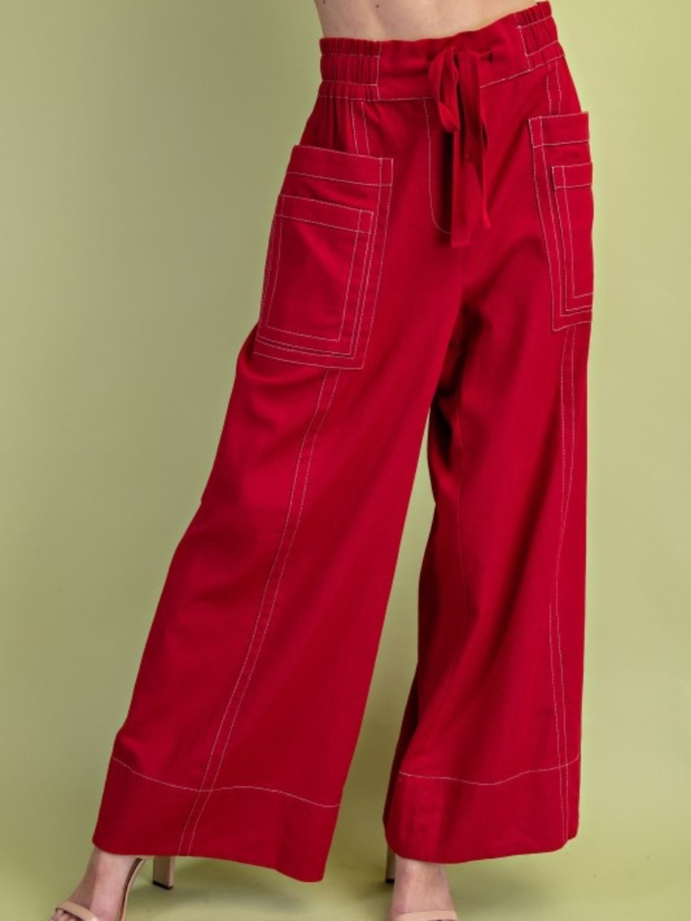 Gigio Red Linen Wide Leg Pants - Picture 2 of 4
